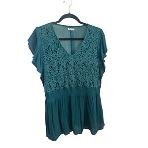 Maurices Crochet Lace Boho Blouse Teal Short Sleeve – Women’s 0X